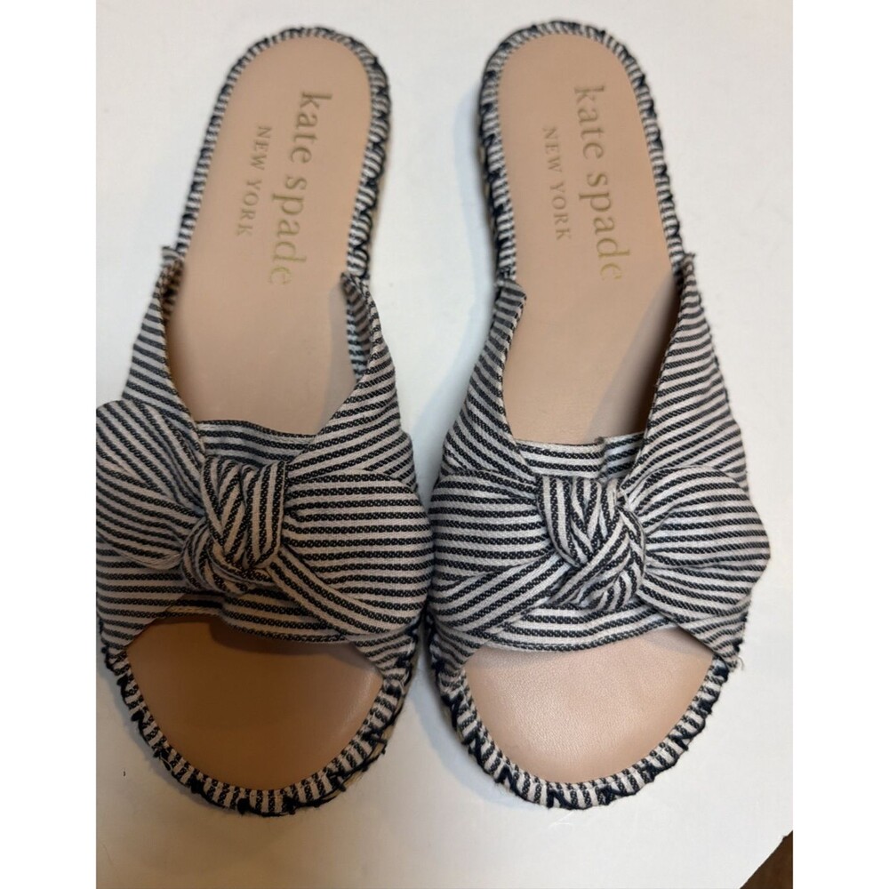 Kate Spade Saltie Shore Espadrille Slide Sandals Women 9B Striped Bow Flats - Picture 3 of 12